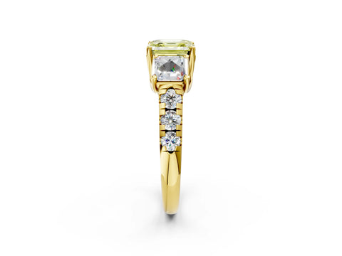 Yellow gold Three-Stone Fancy Yellow Asscher Cut Diamond Pavé Band with Prong Setting_2