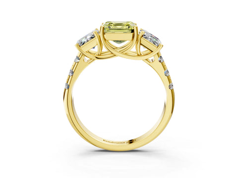 Yellow gold Three-Stone Fancy Yellow Asscher Cut Diamond Pavé Band with Prong Setting_3