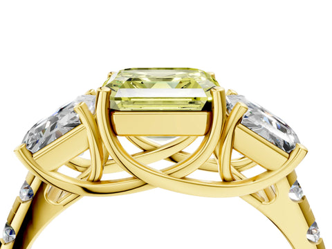 Yellow gold Three-Stone Fancy Yellow Asscher Cut Diamond Pavé Band with Prong Setting_4