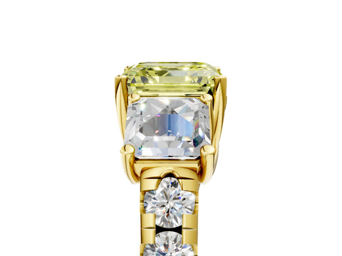 Yellow gold Three-Stone Fancy Yellow Asscher Cut Diamond Pavé Band with Prong Setting_5