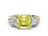 Yellow gold Three-Stone Fancy Yellow Asscher  Cut Diamond Ring with Channel-Set Band and Four-Prong Setting_17
