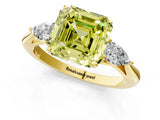 Yellow gold Three-Stone Fancy Yellow Asscher Cut Diamond Ring with Pear  Side Stones in Four-Prong Setting_49