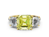 Yellow gold Three-Stone Fancy Yellow Asscher Cut Diamond Ring with Round  Pavé Band and Prong Setting_12