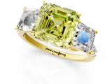 Yellow gold Three-Stone Fancy Yellow Asscher Cut Diamond Ring with Round  Pavé Band and Prong Setting_13
