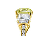 Yellow gold Three-Stone Fancy Yellow Asscher Cut Diamond Ring with Round  Pavé Band and Prong Setting_17