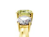 Yellow gold Three-Stone Fancy Yellow Asscher Cut Diamond Ring with Round Side Stones, Classic Band, and Four-Prong Setting_5