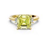 Yellow gold Three-Stone Fancy Yellow Asscher  Cut Diamond Solitaire with Prong Setting and Classic Band