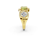 Yellow gold Three-Stone Fancy Yellow Asscher Cut Diamond Wave Pave Band with Prong Setting_2