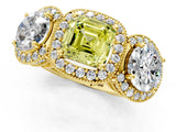 Yellow gold Three-Stone Fancy Yellow Asscher Cut Halo Diamond Milgrain Band with Four-Prong Setting_1