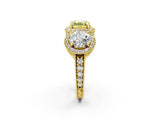 Yellow gold Three-Stone Fancy Yellow Asscher Cut Halo Diamond Milgrain Band with Four-Prong Setting_2