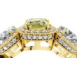 Yellow gold Three-Stone Fancy Yellow Asscher Cut Halo Diamond Milgrain Band with Four-Prong Setting_4