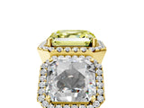 Yellow gold Three-Stone Fancy Yellow Asscher Cut Halo Diamond Ring with Pave Band and Four-Prong Setting_5