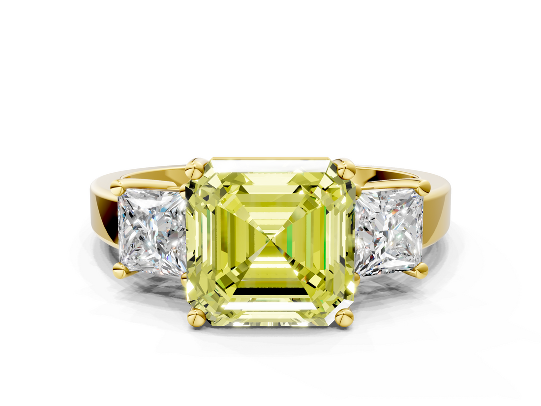 Yellow gold Three-Stone Fancy Yellow Asscher  Cut Solitaire Ring with Prong Setting_3