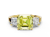 Yellow gold Three-Stone Fancy Yellow Asscher  Cut Solitaire Ring with Prong Setting_3