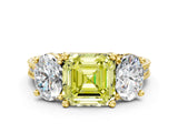 Yellow gold Three-Stone Fancy Yellow Asscher  Diamond Milgrain Pave Band with Prong Setting 1