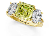 Yellow gold Three-Stone Fancy Yellow Asscher  Diamond Milgrain Pave Band with Prong Setting 2