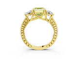 Yellow gold Three-Stone Fancy Yellow Asscher  Diamond Milgrain Pave Band with Prong Setting 4