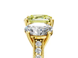 Yellow gold Three-Stone Fancy Yellow Asscher  Diamond Milgrain Pave Band with Prong Setting