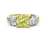 Yellow gold Three-Stone Fancy Yellow Cushion  Brilliant Cut Solitaire Ring with Prong Setting on a Classic Band 1