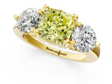 Yellow gold Three-Stone Fancy Yellow Cushion  Brilliant Cut Solitaire Ring with Prong Setting on a Classic Band 2