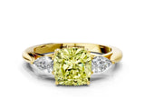 Yellow gold Three-Stone Fancy Yellow Cushion Cut Brilliant Diamond Solitaire Ring with Tapered Band and Four-Prong Setting_6