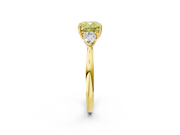 14K Yellow Gold Three-Stone 1.27 Carat Yellow VS1 Cushion Brilliant Diamond Solitaire Ring with Tapered Band and Four-Prong Setting