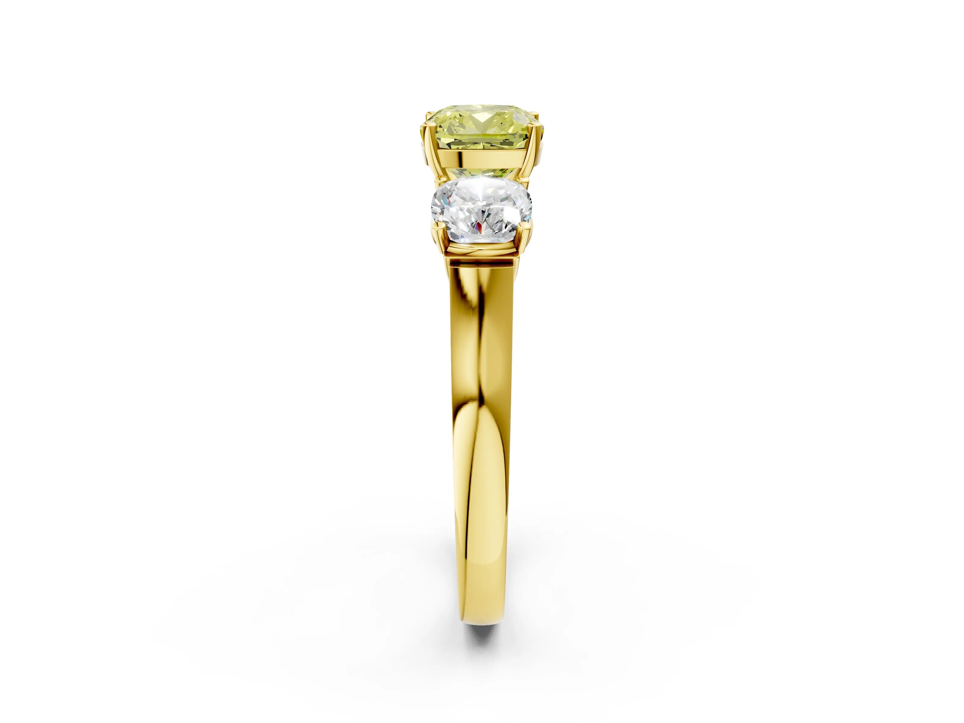 Yellow gold Three-Stone Fancy Yellow Cushion Cut Brilliant Diamond Trellis Ring with Comfort Fit Band_2