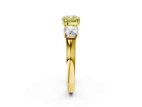 Yellow gold Three-Stone Fancy Yellow Cushion Cut Brilliant Diamond Trellis Ring with Comfort Fit Band_2
