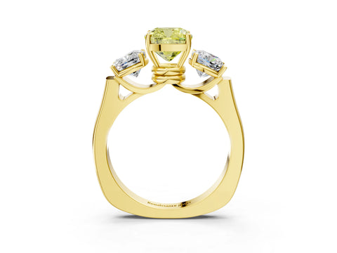 Yellow gold Three-Stone Fancy Yellow Cushion Cut Brilliant Diamond Trellis Ring with Comfort Fit Band_3