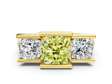 Yellow gold Three Stone Fancy Yellow Cushion Cut Cut Channel Set Diamond Ring