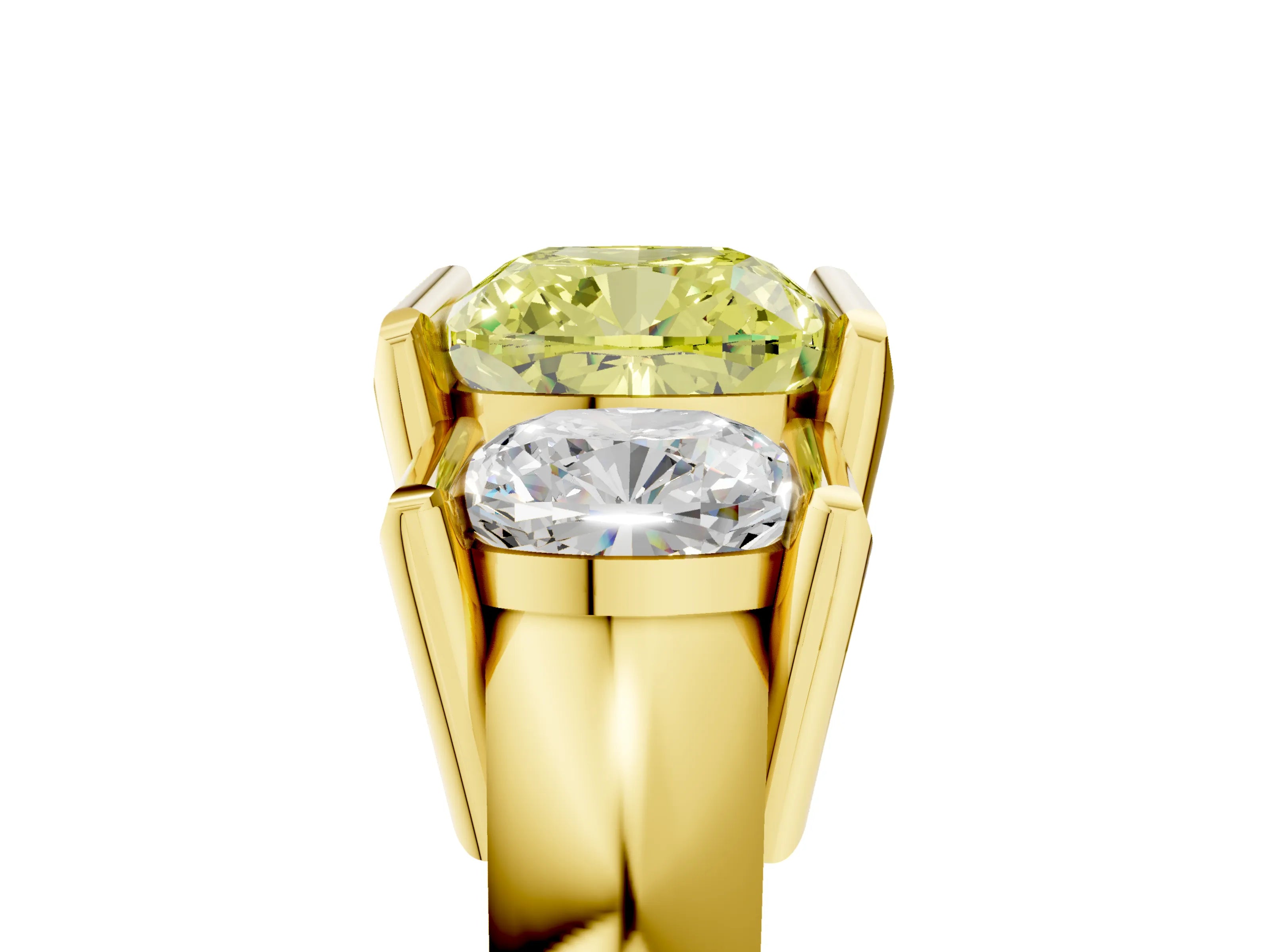 Yellow gold Three Stone Fancy Yellow Cushion Cut Cut Channel Set Diamond Ring_5