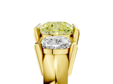 Yellow gold Three Stone Fancy Yellow Cushion Cut Cut Channel Set Diamond Ring_5