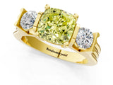 Yellow gold Three-Stone Fancy Yellow Cushion Cut Cut Classic Band Prong Setting Ring_1