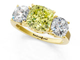 Yellow gold Three-Stone Fancy Yellow Cushion Cut Cut Diamond Engagement Ring with Flat Band and Four-Prong Setting_13