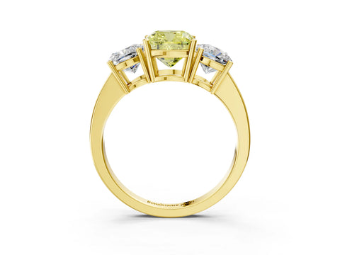 Yellow gold Three-Stone Fancy Yellow Cushion Cut Cut Diamond Engagement Ring with Flat Band and Four-Prong Setting_15