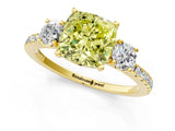 Yellow gold Three-Stone Fancy Yellow Cushion Cut Cut Diamond Pavé Band with Prong Setting_16