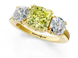 Yellow gold Three-Stone Fancy Yellow Cushion Cut Cut Diamond Ring with Channel Set Band and Four-Prong Setting_25