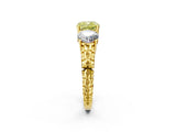 Yellow gold Three-Stone Fancy Yellow Cushion Cut Cut Diamond Ring with Channel-Set Band and Prong Setting_2