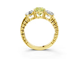 Yellow gold Three-Stone Fancy Yellow Cushion Cut Cut Diamond Ring with Channel-Set Band and Prong Setting_3