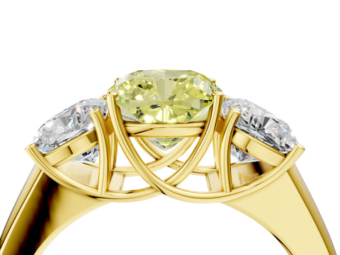 Yellow gold Three-Stone Fancy Yellow Cushion Cut Cut Diamond Ring with Prong Setting and Classic Band_4