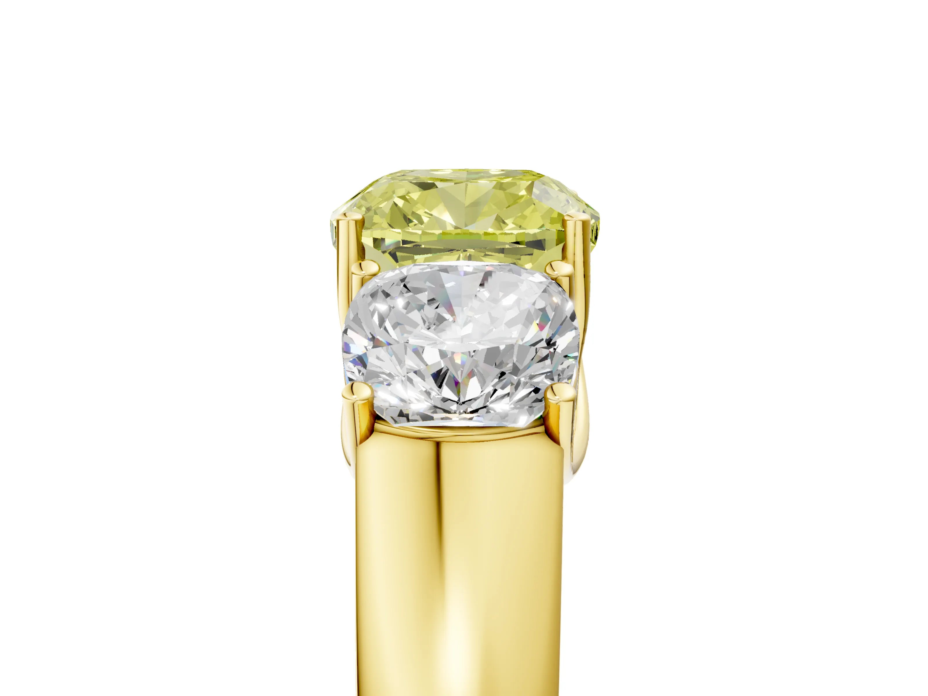 Yellow gold Three-Stone Fancy Yellow Cushion Cut Cut Diamond Ring with Prong Setting and Classic Band_5