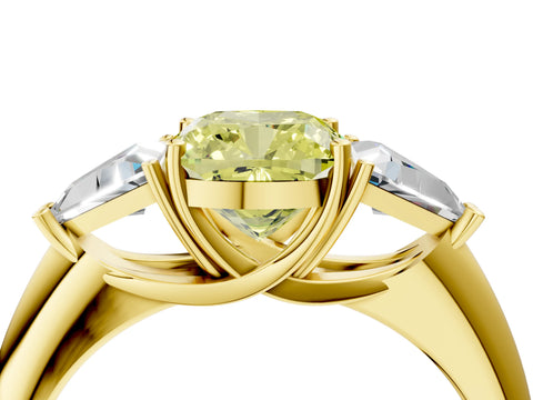 Yellow gold Three-Stone Fancy Yellow Cushion Cut Cut Diamond Ring with Trillion Side Stones and Four-Prong Setting_7