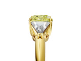 Yellow gold Three-Stone Fancy Yellow Cushion Cut Cut Diamond Ring with Trillion Side Stones and Four-Prong Setting_8