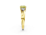 Yellow gold Three-Stone Fancy Yellow Cushion Cut Cut Diamond Ring with Trillion Side Stones on a Split Shank Band_2
