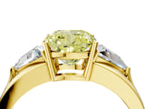 Yellow gold Three-Stone Fancy Yellow Cushion Cut Cut Diamond Ring with Trillion Side Stones on a Split Shank Band_4