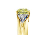 Yellow gold Three-Stone Fancy Yellow Cushion Cut Cut Diamond Ring with Trillion Side Stones on a Split Shank Band_5