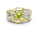 Yellow gold Three-Stone Fancy Yellow Cushion Cut Cut Diamond Split Shank Prong Set Ring