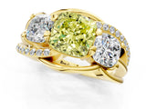 Yellow gold Three-Stone Fancy Yellow Cushion Cut Cut Diamond Split Shank Prong Set Ring_1