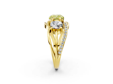 Yellow gold Three-Stone Fancy Yellow Cushion Cut Cut Diamond Split Shank Prong Set Ring_2