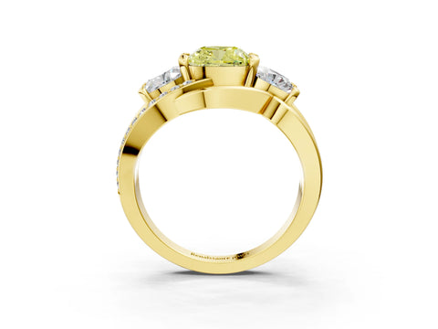 Yellow gold Three-Stone Fancy Yellow Cushion Cut Cut Diamond Split Shank Prong Set Ring_3